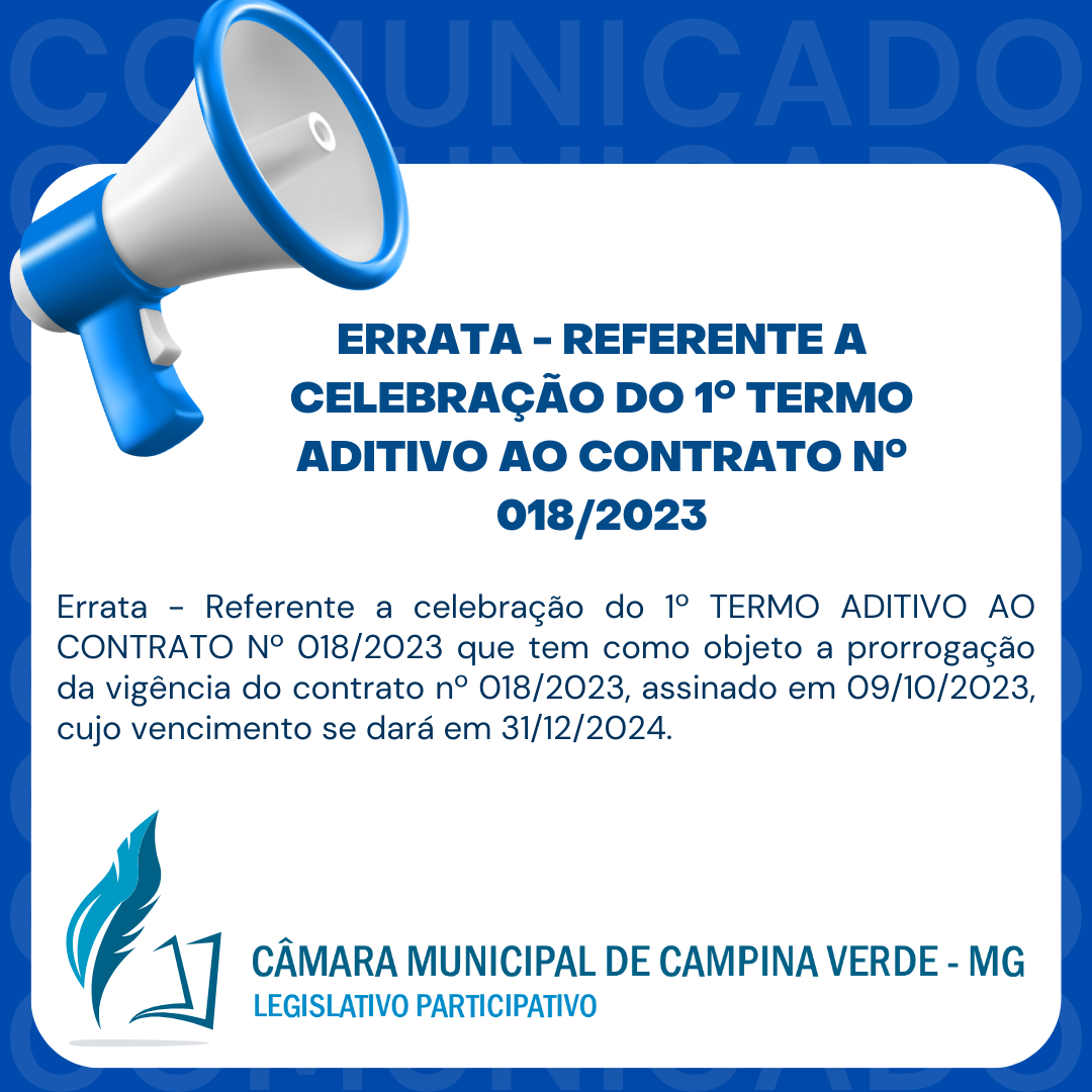 Errata - Referente a celebração do 1º TERMO ADITIVO AO CONTRATO Nº 018/2023 