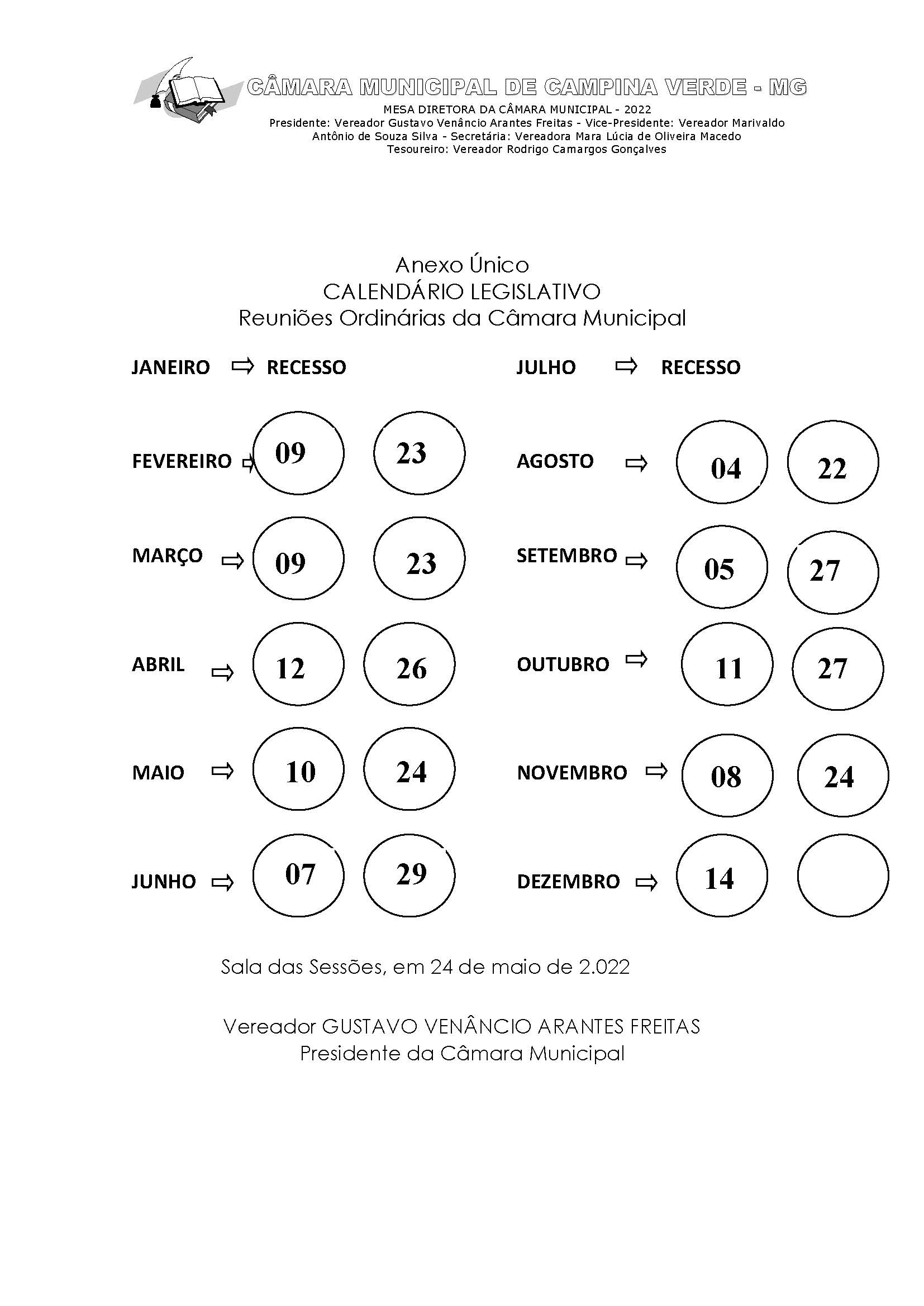 RESOLUÇÃO n.º 006/2022 - Calendário 